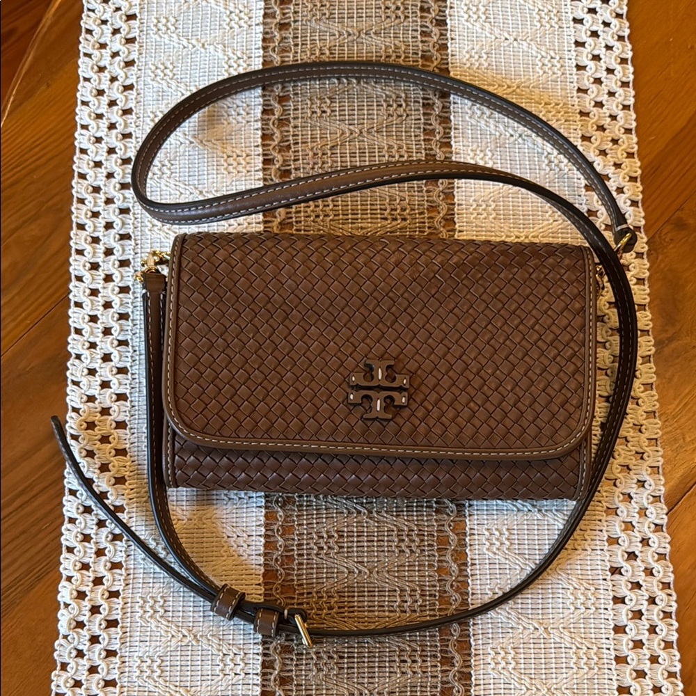 Tory Burch Brown Leather Crossbody Bag with Logo